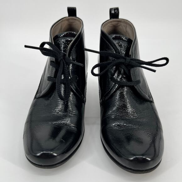 Ecco Sculptured 65 Ankle Boot Womens EU 38 US 7-7.5 Black Patent Leather Lace Up - Picture 2 of 9